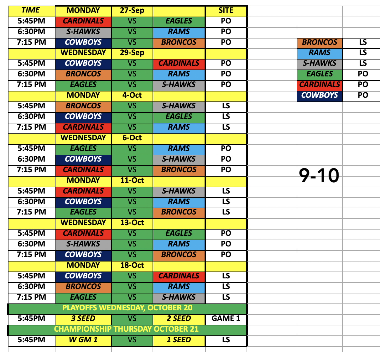 Flag football schedules Pontiff Blue Devils