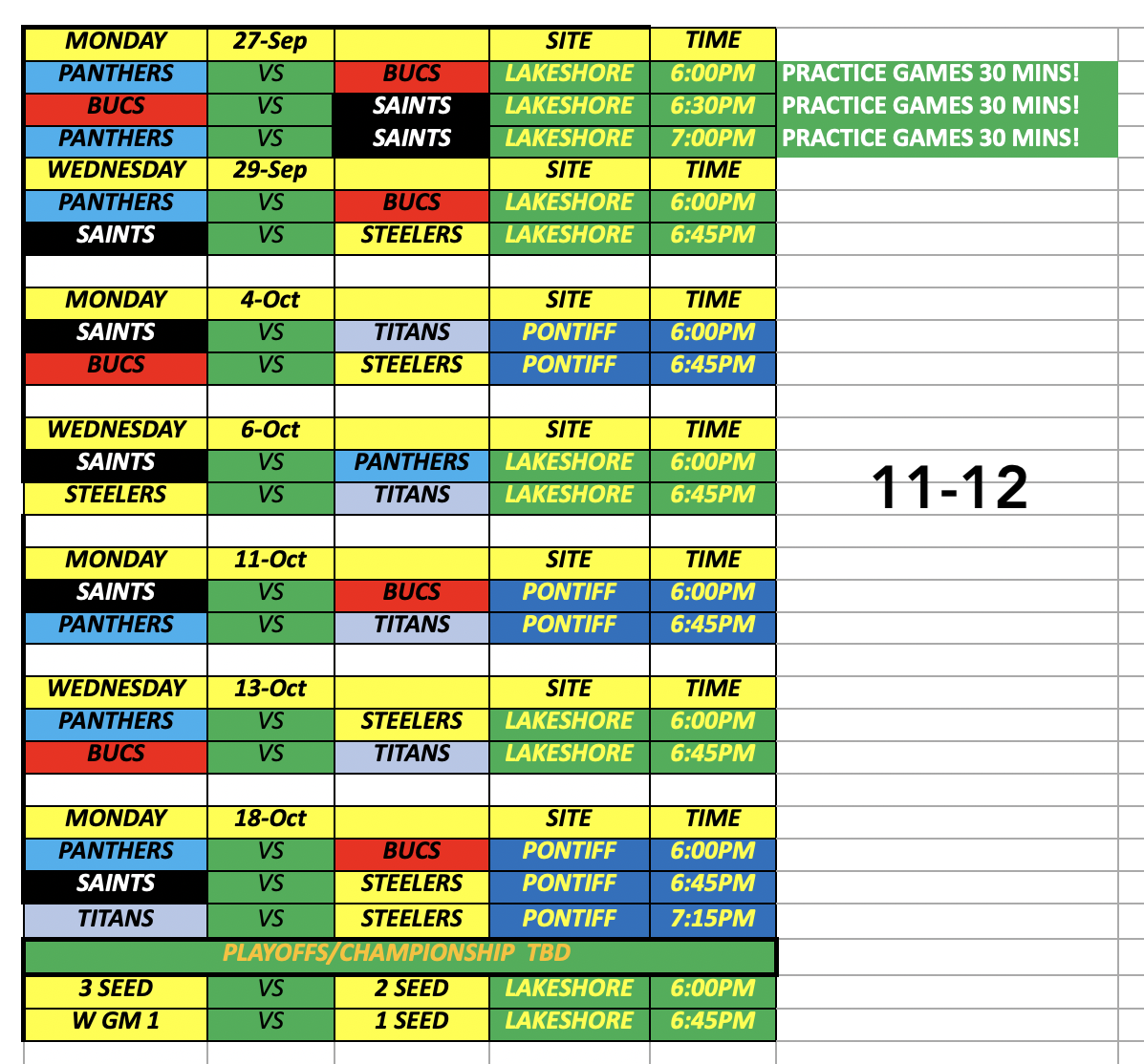 Flag football schedules Pontiff Blue Devils