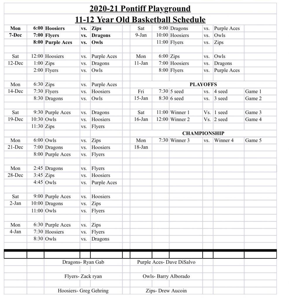 Boys & girls basketball schedules – Pontiff Blue Devils